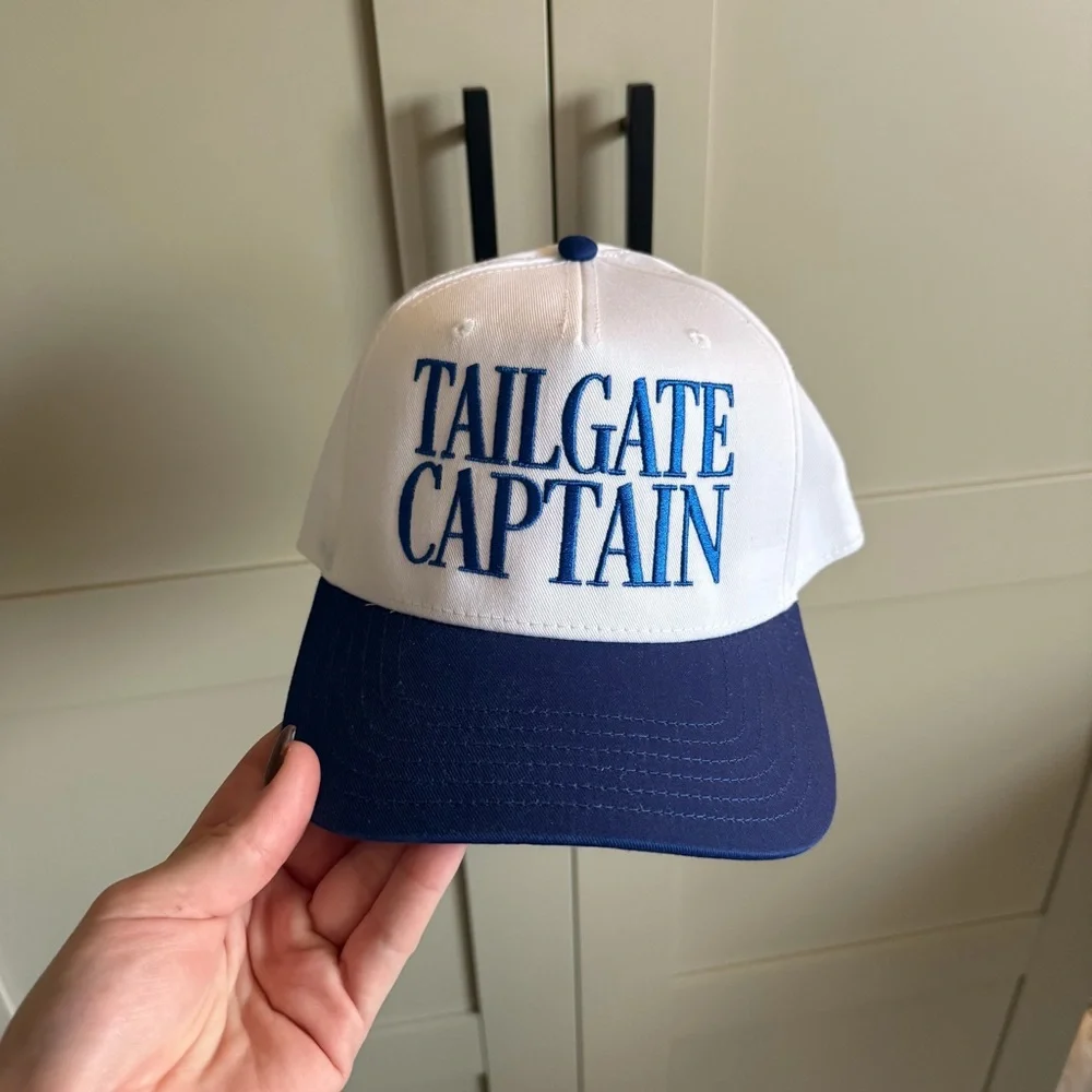 White and Blue Tailgate Captain Trucker Hat